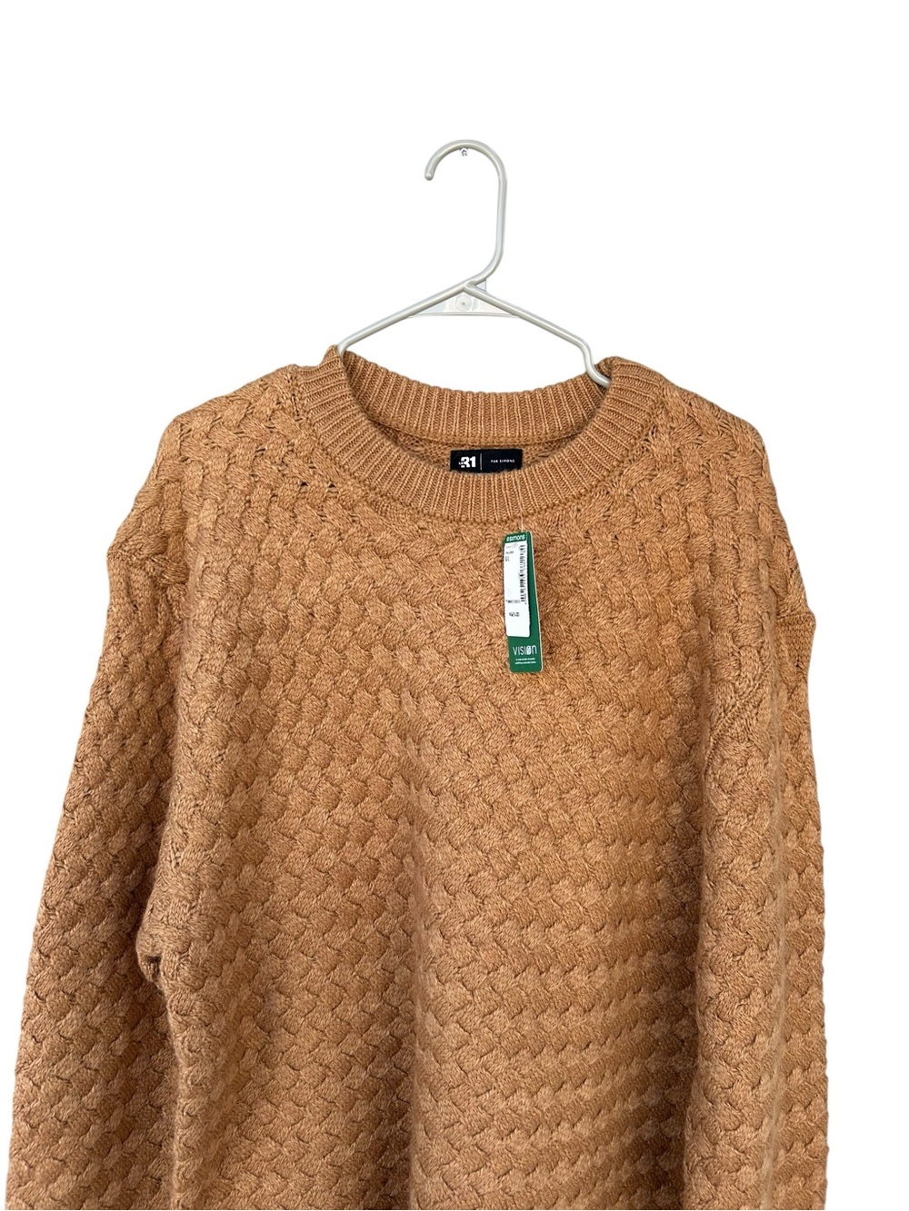 NWT Le 31 par Simons Chunky Honeycomb Knit Crewneck Sweater Brown S Large Wool - Picture 3 of 9